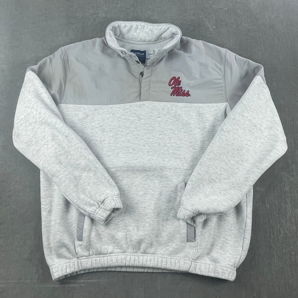Ole Miss Rebels Big Cotton Men Large Grey Pullover Quarter Snap Fleece